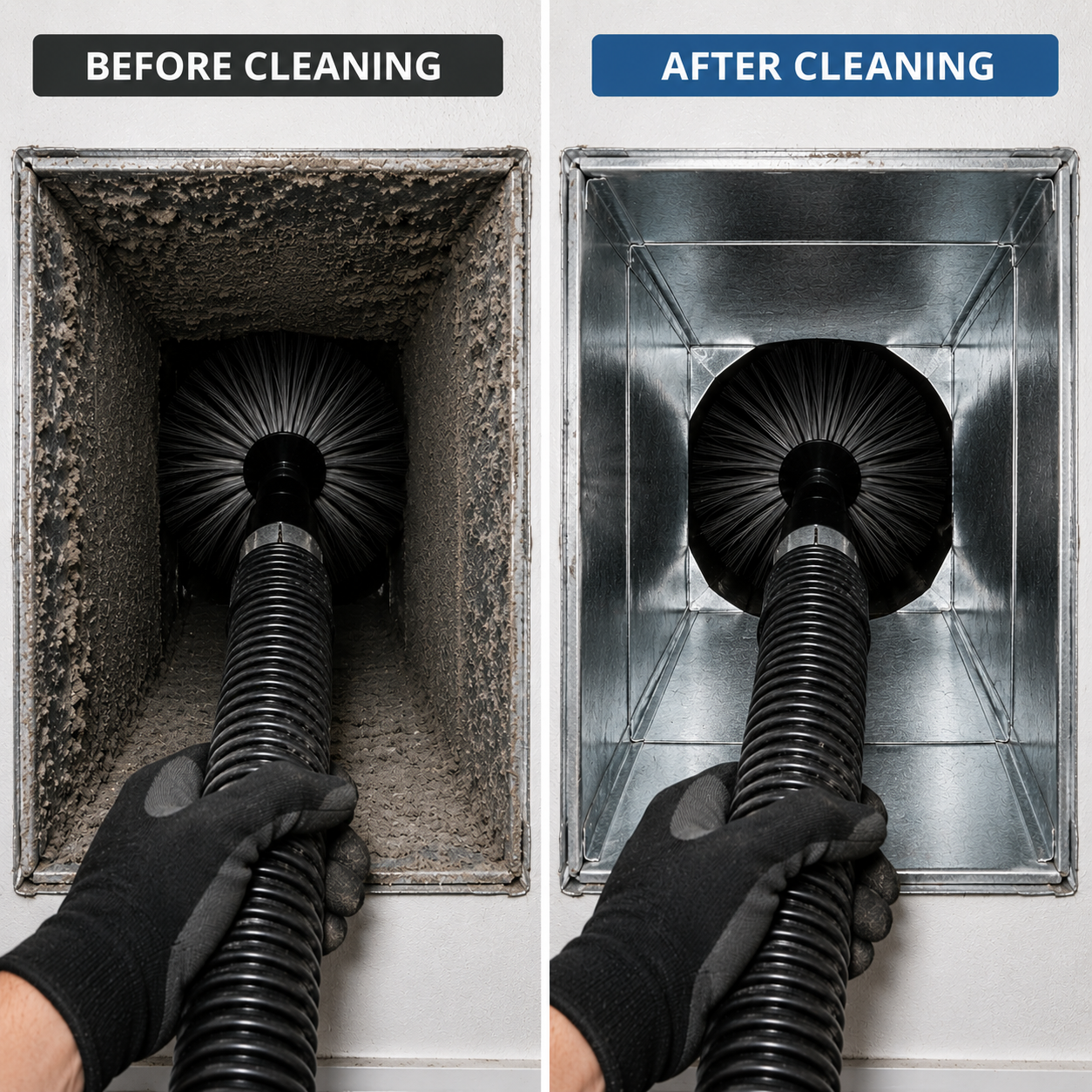 Technician cleaning home air ducts